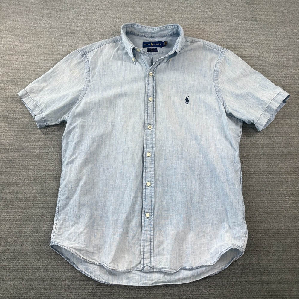 Polo Ralph Lauren Classic Fit Chambray Shirt Men M Blue Button Down Untucked Fit